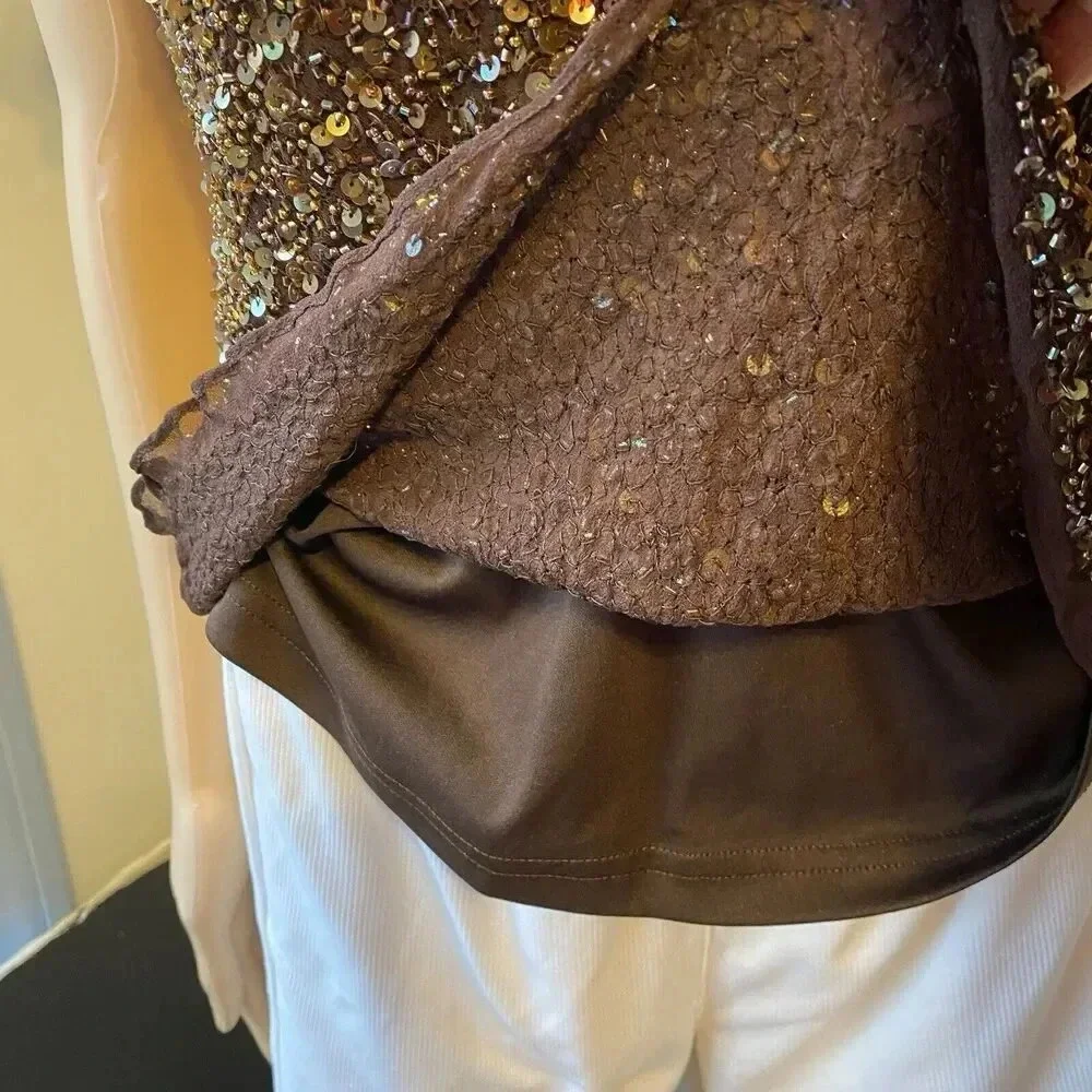 VTG Scala Silk Sequins V Neck Whimsigoth Fairy Lady 12 Evening Party Blouse Top - Picture 8 of 12